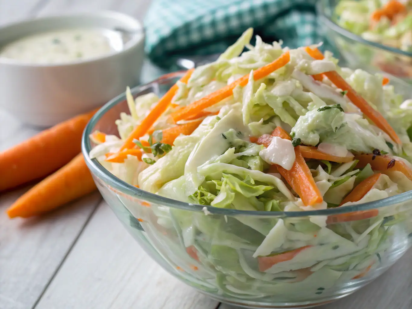 A close-up shot of Swiss Chalet's creamy coleslaw, showcasing the fresh cabbage, carrots, and creamy dressing, emphasizing the refreshing and tangy flavors.